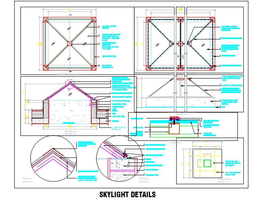 Skylight Detail CAD with M.S. Frame & Laminated Glass